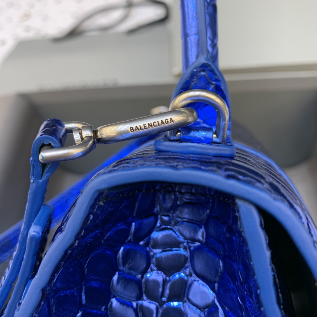 Balenciaga Hourglass Small Handbag Crocodile Embossed Shoulder Bag Blue